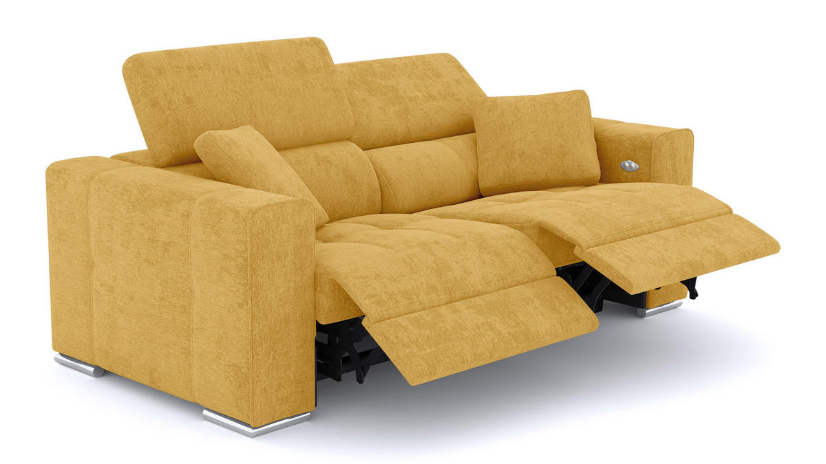 SOFA QUARTZ 3-Sitzer mit 2 Relaxfunktionen, honig - Silberfarben/Honig, Holzwerkstoff/Textil (204/80/102cm) - Courtois Laville