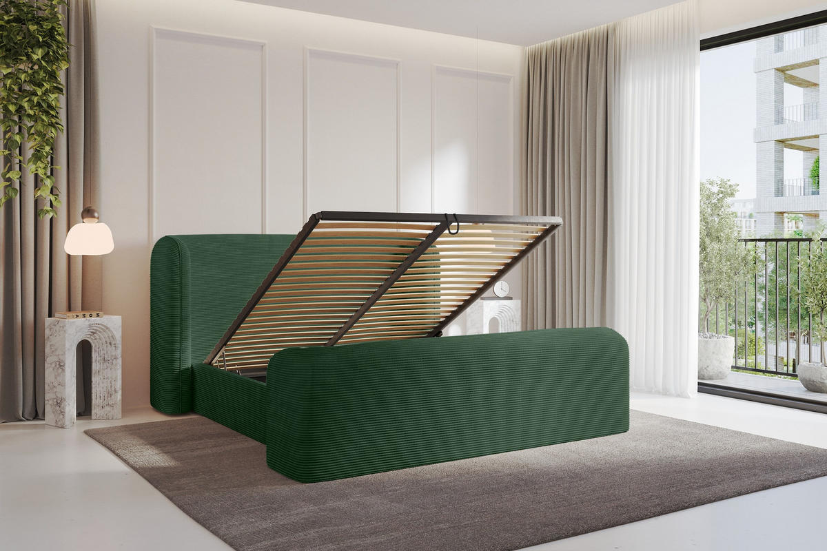 POLSTERBETT mit Bettkasten, Fußteil und Lattenrost, Boxbett ohne Matratze - ESTI-Z 160x200 Grün - Olivgrün, Holzwerkstoff/Textil (160/200cm) - ALTDECOR