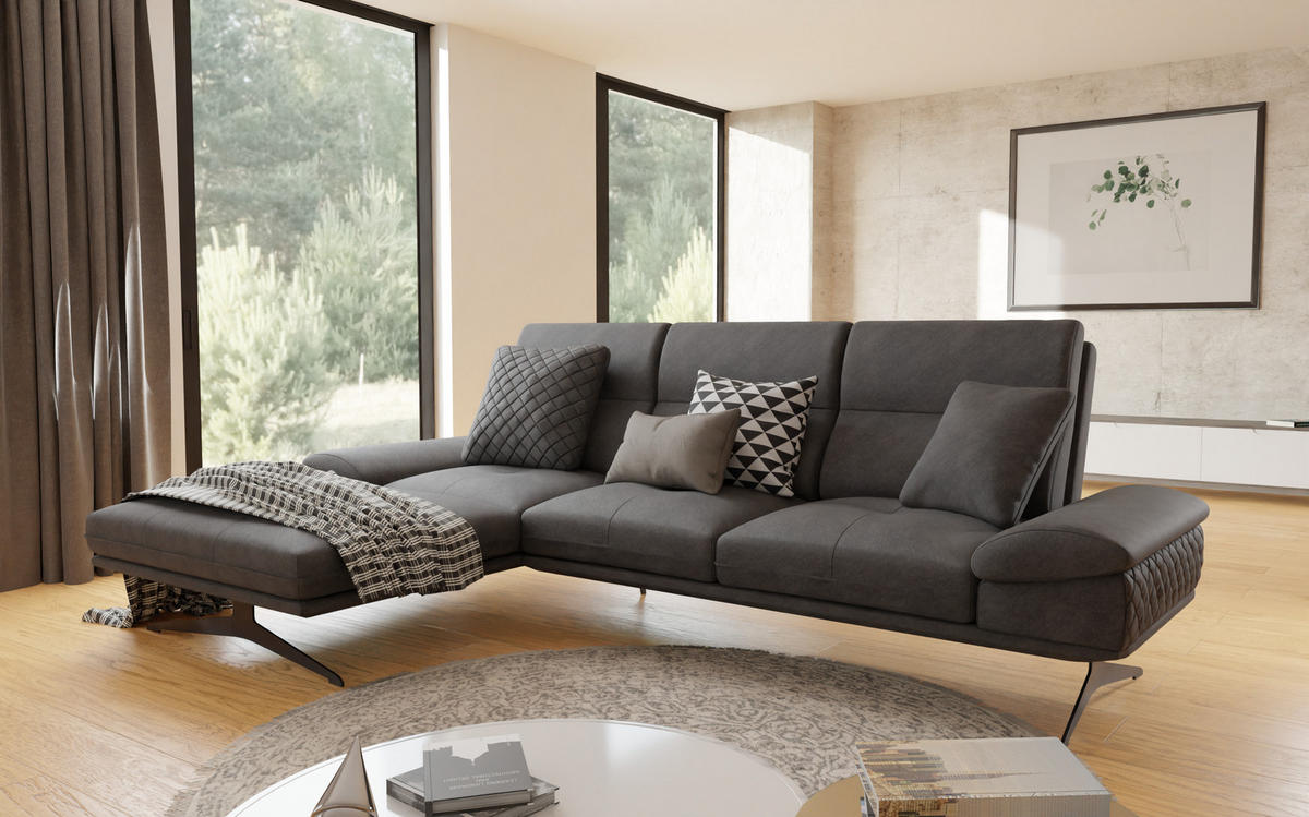 ECKSOFA Loris Schwarz Samt - Ottomane links - Schwarz, Holz/Textil (294/175cm) - S-Style Möbel