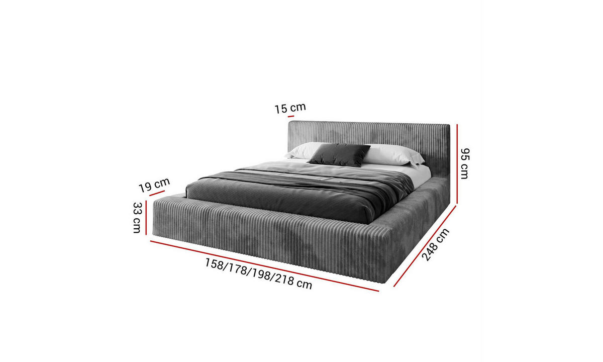POLSTERBETT TILIA LUX 160x200 cm Tilia 90, 34 Holzlatten, Kopfteil 95 cm - Grau, Textil (160/200cm) - Lookway