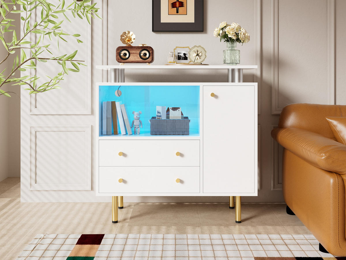 SIDEBOARD Weiß 80/35/80 cm - Weiß, Glas (80/80/35cm) - PANGIVO