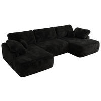 WOHNLANDSCHAFT CUBO U Schwarz Plüsch - Schwarz, Kunststoff/Textil (370/100/187cm) - MKS