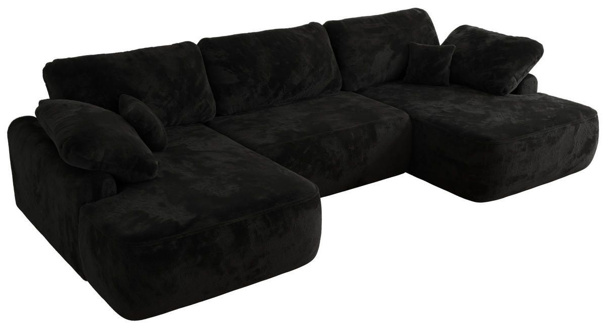 WOHNLANDSCHAFT CUBO U Schwarz Plüsch - Schwarz, Kunststoff/Textil (370/100/187cm) - MKS