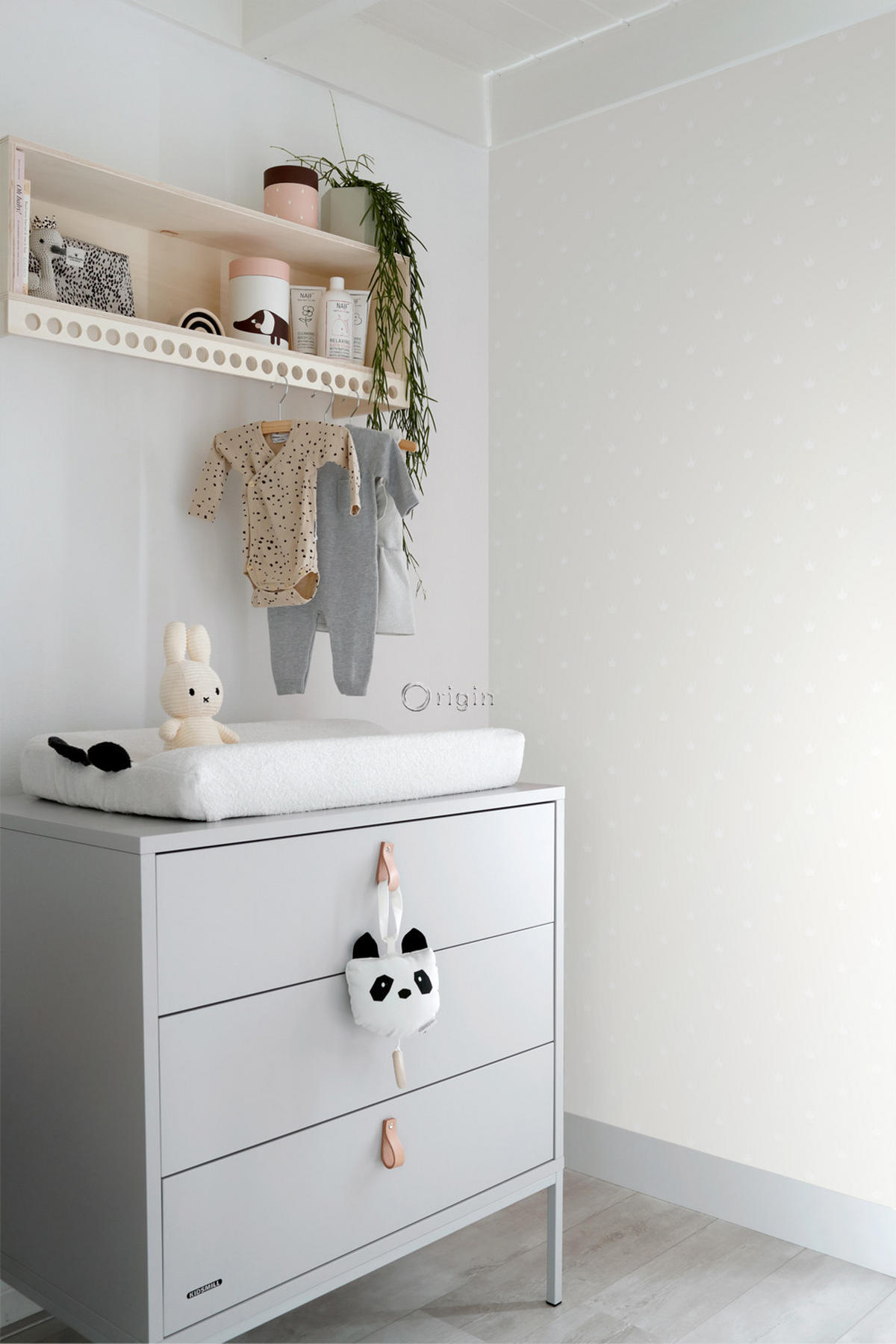 TAPETE kleine Kronen 53 cm x 10.05 m - Grau, Papier (53/0.1cm) - Origin Wallcoverings