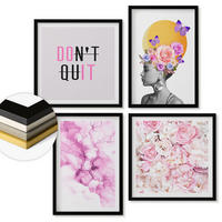 WANDBILDER 4er-Set - 50x50 cm & 40x60 cm Schwarzer Rahmen - Abstraktes Blumenporträt einer Frau - Schwarz, Kunststoff (50/50cm) - ArtPrintCave