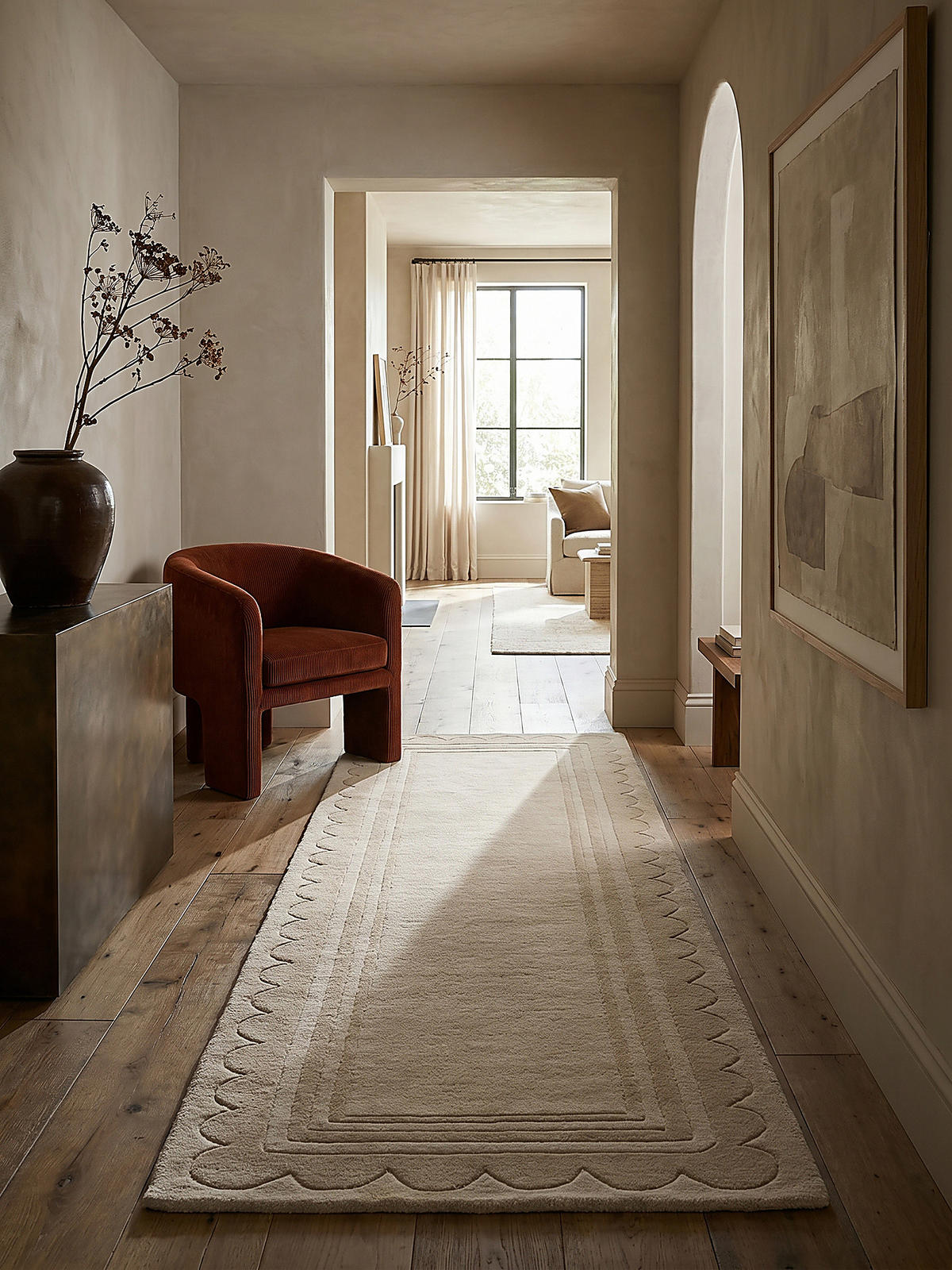 WOLLTEPPICH Grafisches Muster, Rahmen, Wohnzimmer schmutzabweisend Beige Läufer 80x230 - Beige, Textil (230/80cm) - KADIMA DESIGN