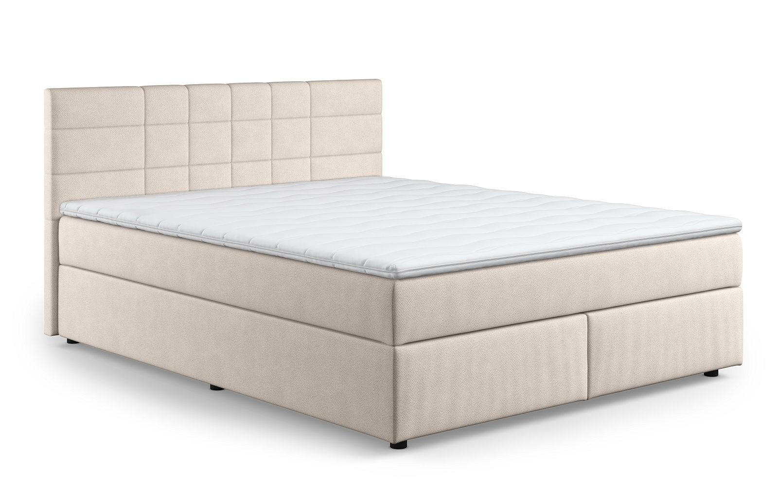 BOXBETT 140/160/180x200 – inkl. Topper, 7‑Zonen Taschenfederkern-Matratze, New York-Stoff - Beige/Buchefarben, Holz/Kunststoff (140/200cm) - Cotta
