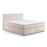 BOXBETT 140/160/180x200 – inkl. Topper, 7‑Zonen Taschenfederkern-Matratze, New York-Stoff - Beige/Buchefarben, Holz/Kunststoff (140/200cm) - Cotta