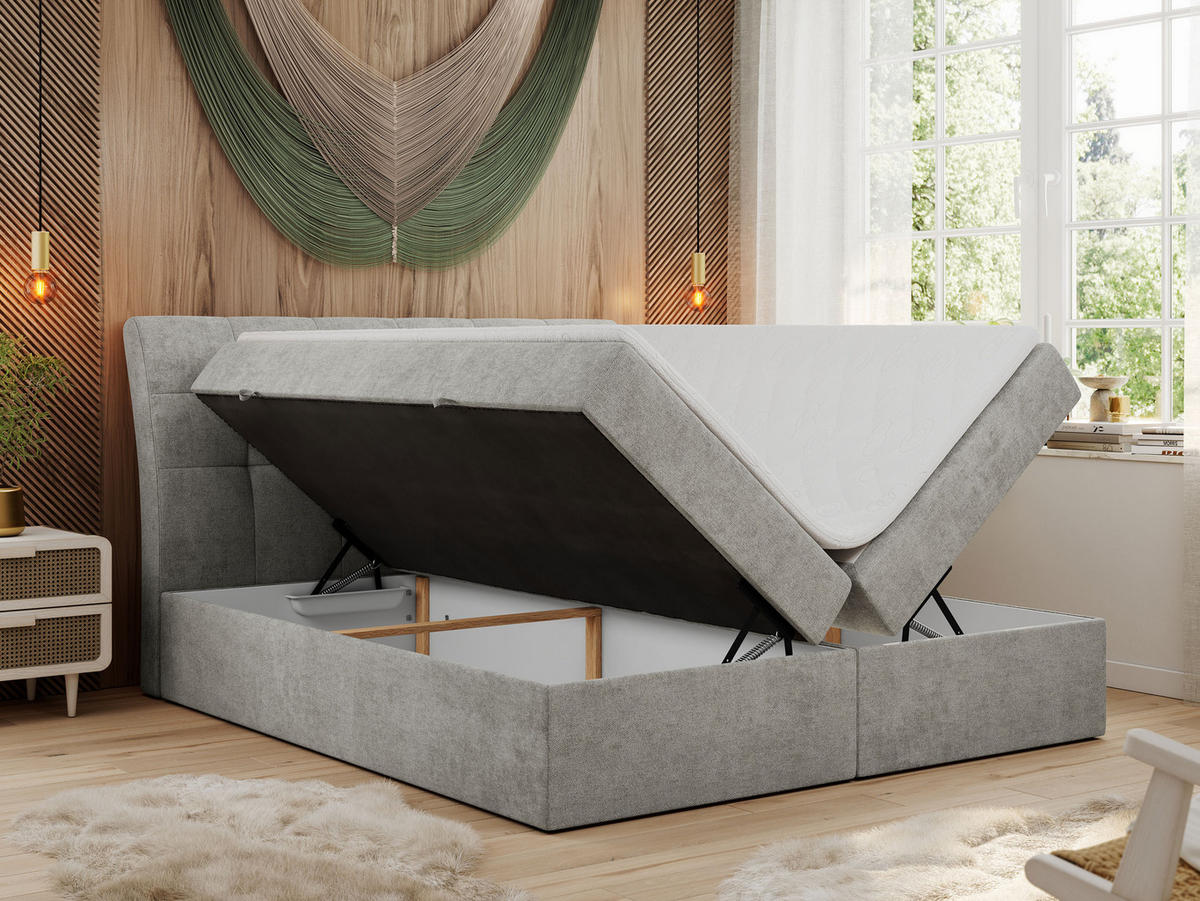 BOXBETT DIEGOS 200/200 Hellgrau Struktur - H3 - Hellgrau, Holz/Textil (200/200cm) - MKS