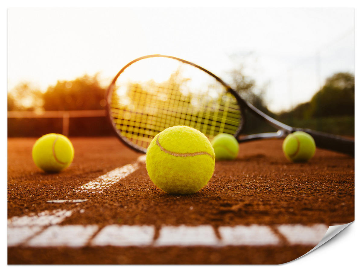 FOTOTAPETE für Jugendzimmer Tennisschläger Court Sport Ball 350x256 - Gelb/Orange, Papier (350/256cm) - Muralo