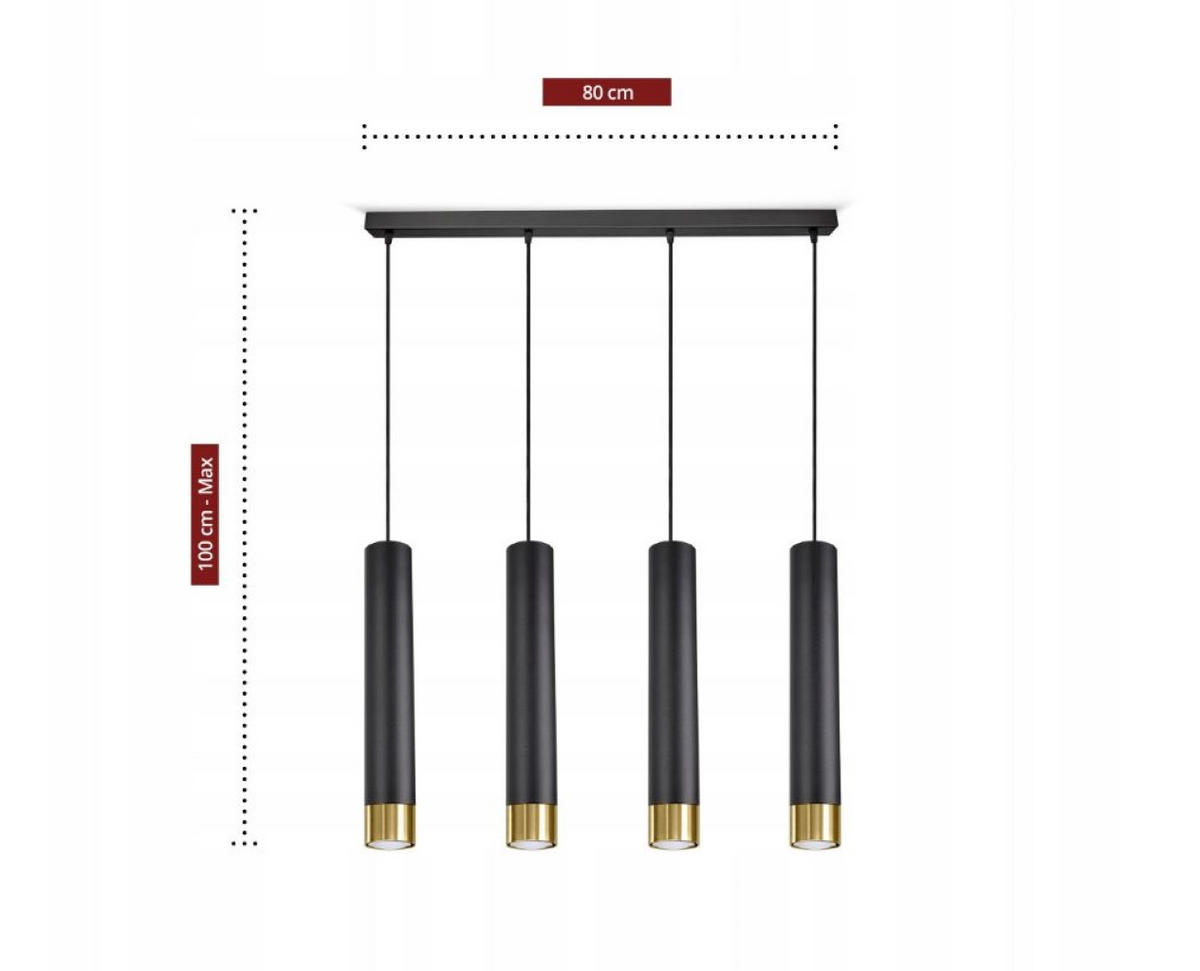 PENDELLEUCHTE Milano Tube - Goldfarben/Schwarz, Glas/Metall (6/80/100cm) - kiki design