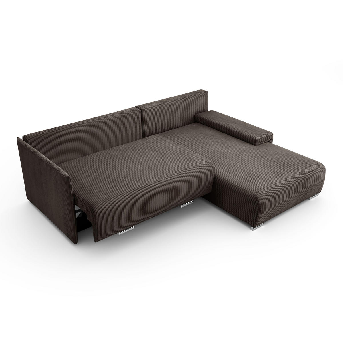 ECKSOFA L-Form Schlaffunktion Livorno Cord-Stoff Braun Rechts - Chromfarben/Schwarz, Holz/Kunststoff (246/188cm) - Kaiser Möbel