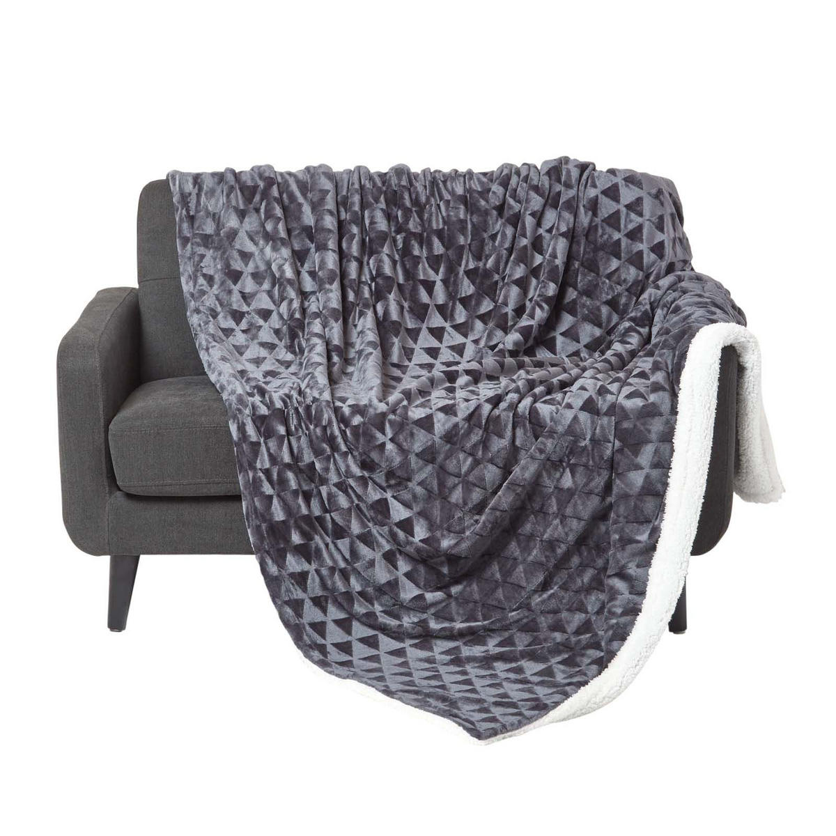 KUSCHELDECKE Sherpa 130/160 cm, Samtdecke mit Dreieckmuster - Dunkelgrau, Textil (130/160cm) - Homescapes