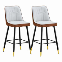 BARHOCKER 2er-Set 100 cm PU-Leder Hellgrau/Braun mit Metallgestell - Braun, Metall (45/100/42cm) - Meubliv