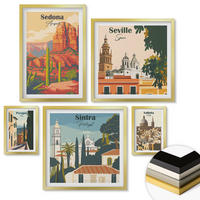 WANDBILDER 5er Set - 50x50 cm & 20x30 cm & 40x60 cm Goldrahmen - Illustrationen von Küstenstädten - Goldfarben, Kunststoff (40/60cm) - ArtPrintCave