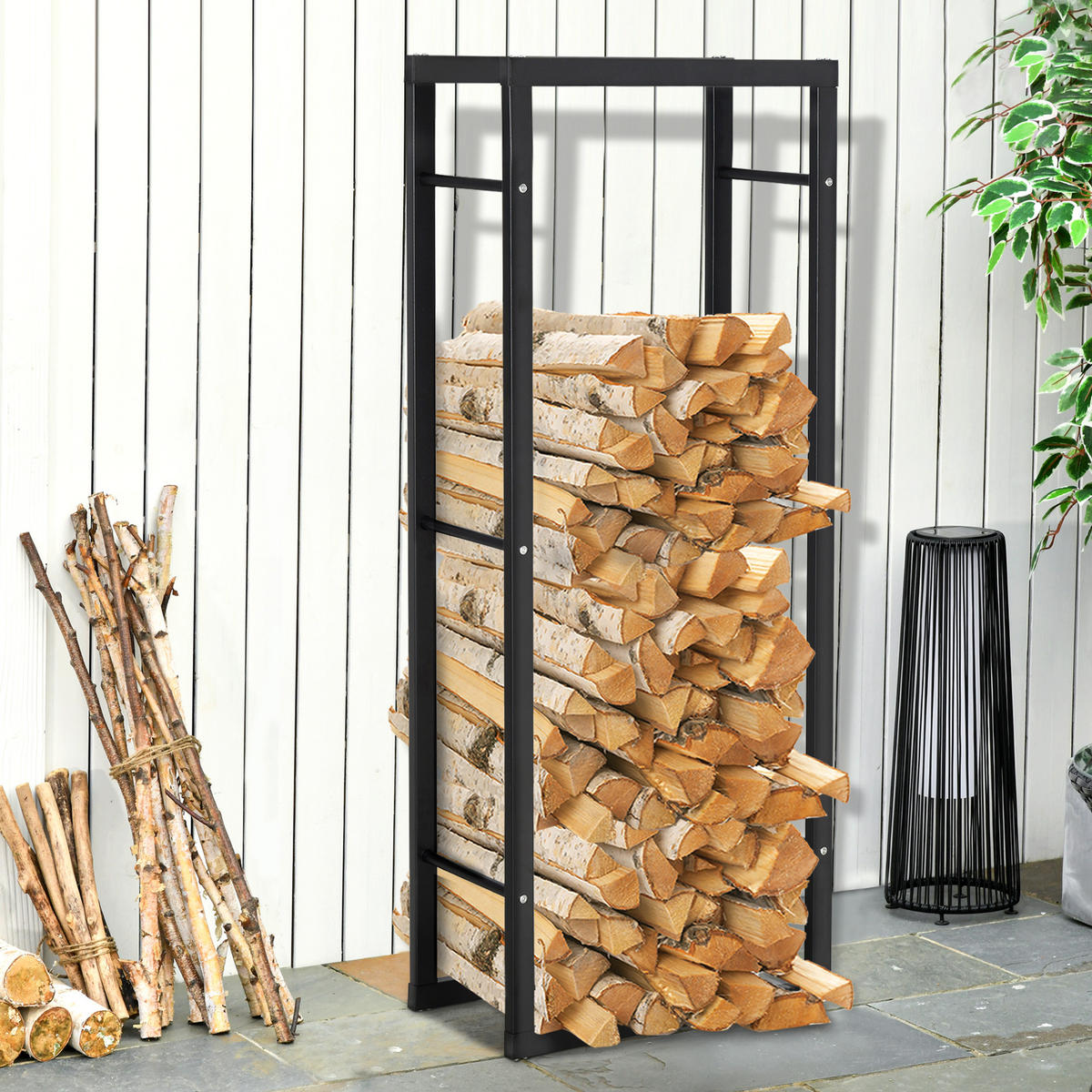 KAMINHOLZREGAL DE-18348 100 kg belastbar, 150 cm hoch Schwarz - Schwarz, Metall (25/150/60cm) - ComfortXL