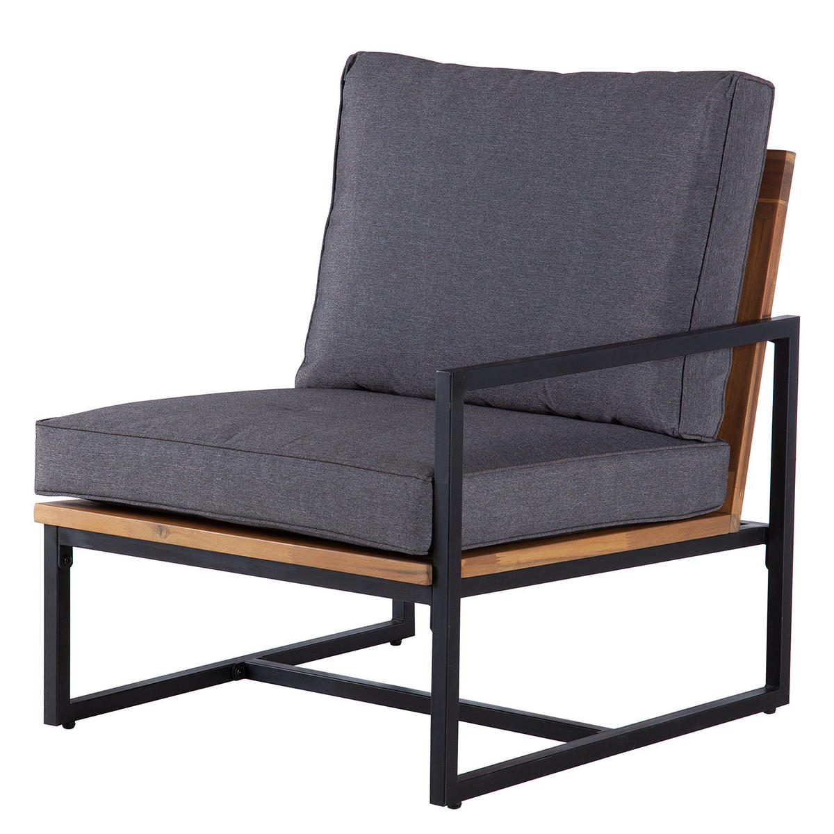 LOUNGEECKE - Polyester / Akazie massiv - Grau / Braun - Braun/Grau, Holz/Textil (68/79/82cm) - home24