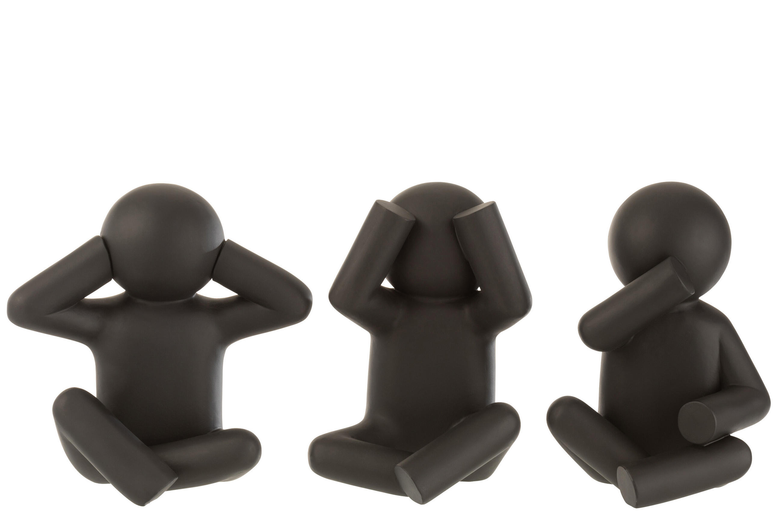 FIGUR P'TIT MAURICE SITZEND - Polyresin - Schwarz - 3er Set - Schwarz, Glas/Naturmaterialien (15/25/24cm) - J-Line