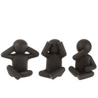 FIGUR P'TIT MAURICE SITZEND - Polyresin - Schwarz - 3er Set - Schwarz, Glas/Naturmaterialien (15/25/24cm) - J-Line