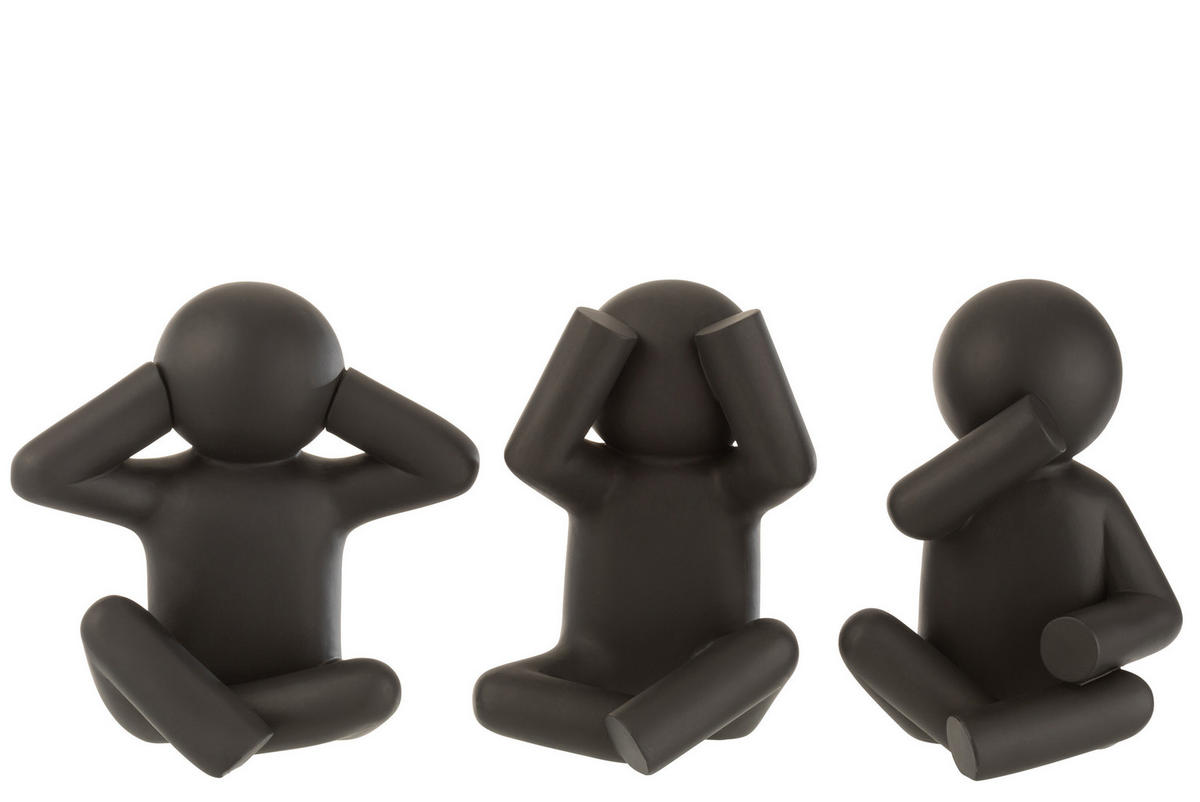 FIGUR P'TIT MAURICE SITZEND - Polyresin - Schwarz - 3er Set - Schwarz, Glas/Naturmaterialien (15/25/24cm) - J-Line