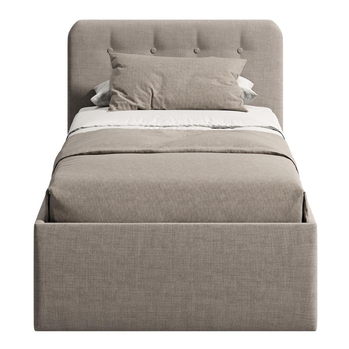 POLSTERBETT mit verstellbarem Lattenrost & Bettkasten, Kaltschaummatratze, 100 x 200 cm in beige - Beige, Holzwerkstoff/Textil (100/200cm) - Home Collective