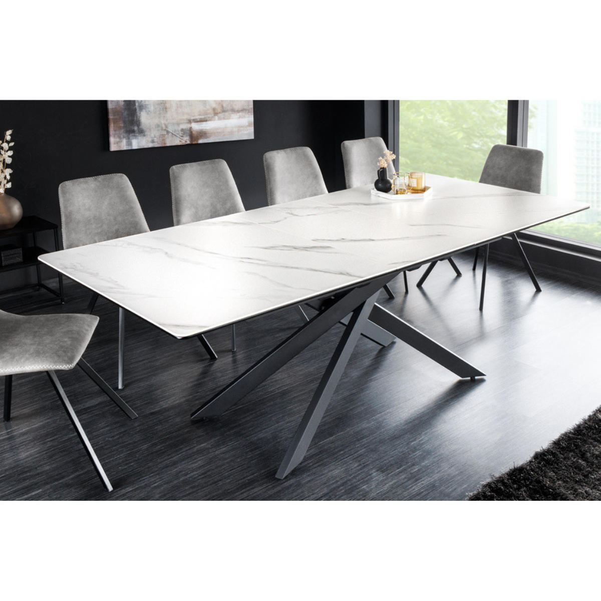 ESSTISCH ALPINE Keramik Weiß, Schwarzes 160/200 cm - Weiß/Grau, Keramik (90/160/76cm) - riess-ambiente