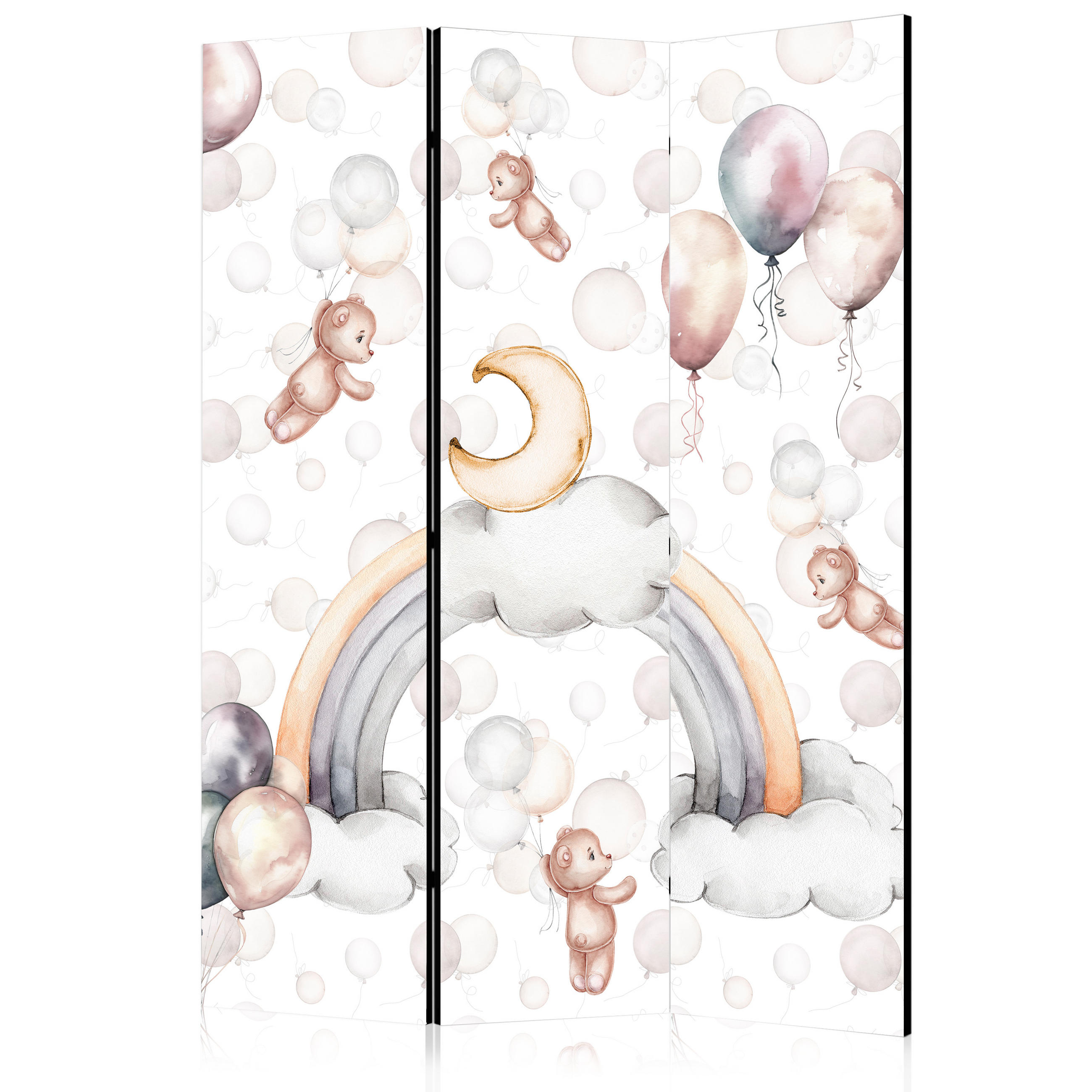 PARAVENT Akustik 3-tlg 135x172 cm Teddyb ren Regenbogen Ballons - Multicolor, Holz/Textil (135/172/3cm) - Muralo