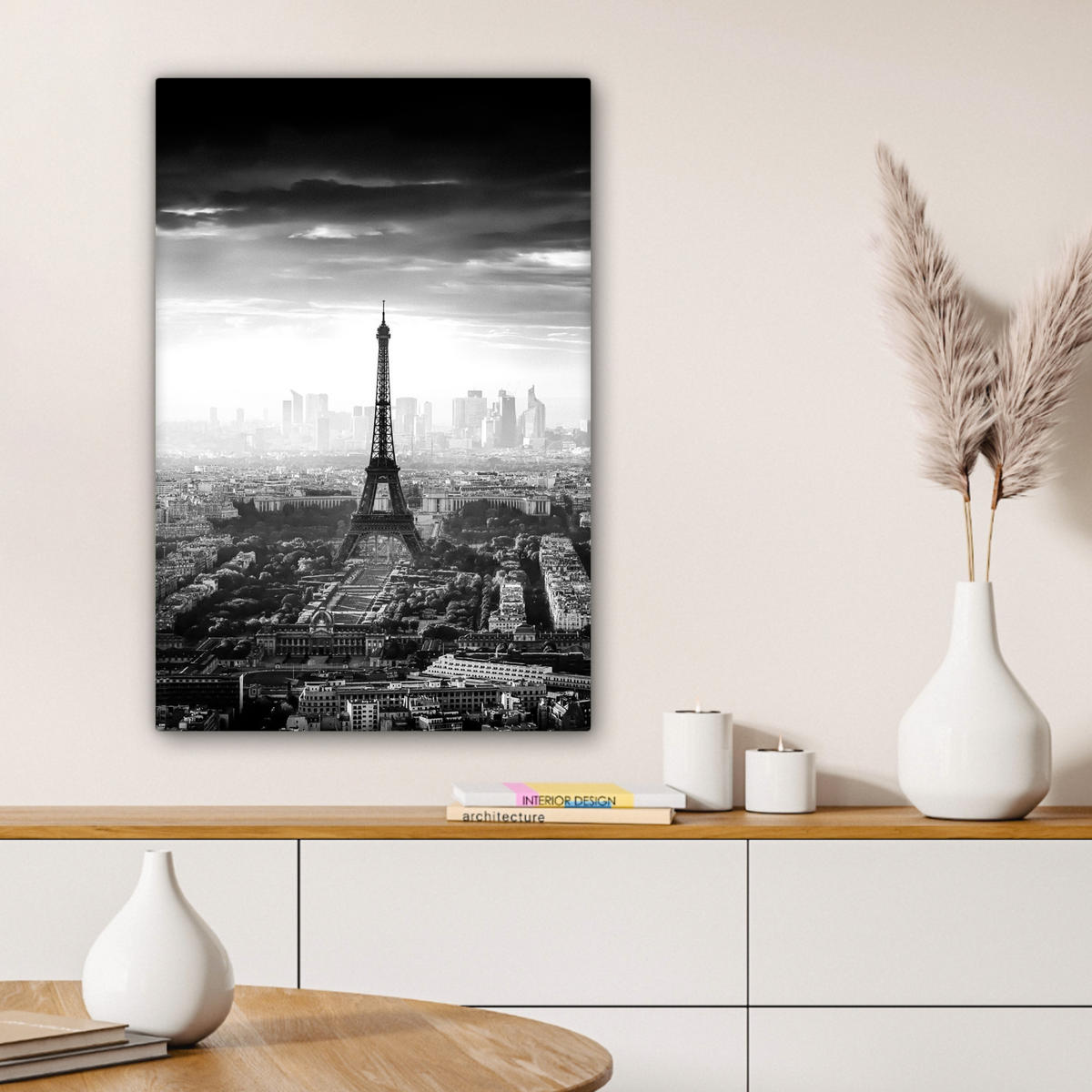 LEINWANDBILD Paris - Skyline - Eiffelturm - Stadt - Wolken 60x90 cm - Dunkelgrau, Textil (60/90cm) - MuchoWow