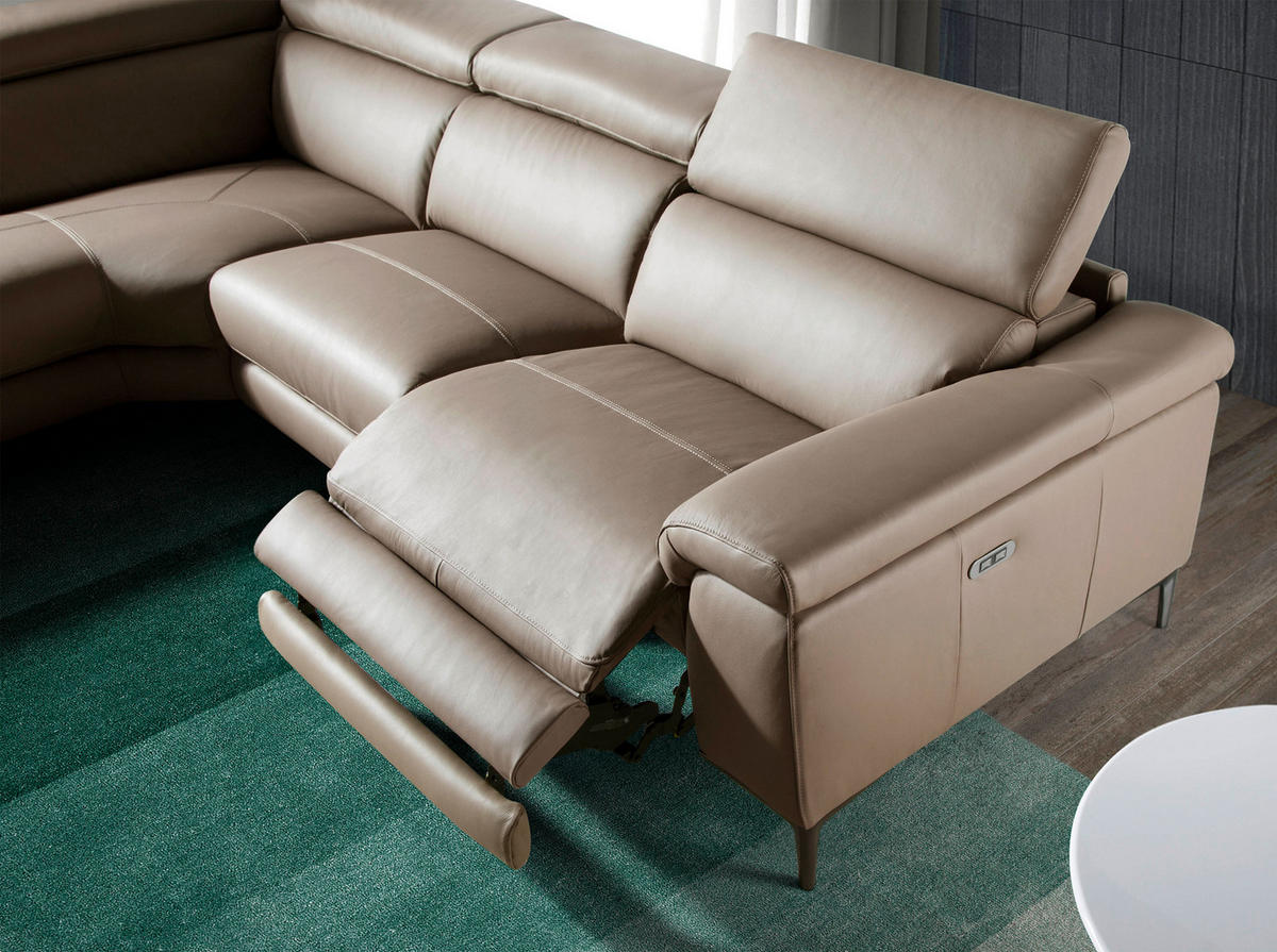ECKSOFA Beige Nerz Walnuss 295/232/97 cm - Taupe/Beige, Leder (295/232cm) - ANGEL CERDA