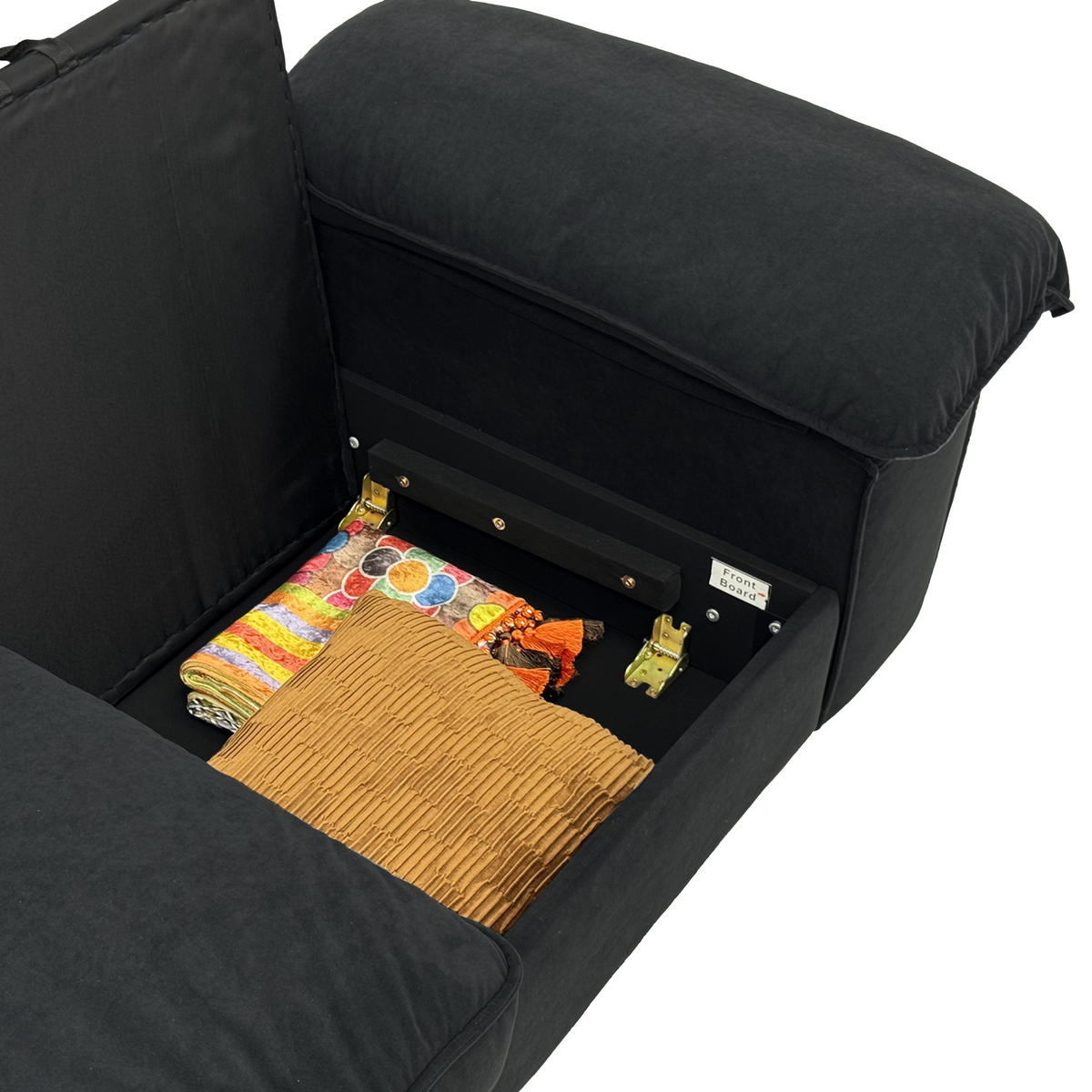 2-SITZER Sofa mit Stauraum Stoffbezug und Holzrahmen 201/91/89 cm Schwarz - Schwarz, Textil (91/89/201cm) - Redom