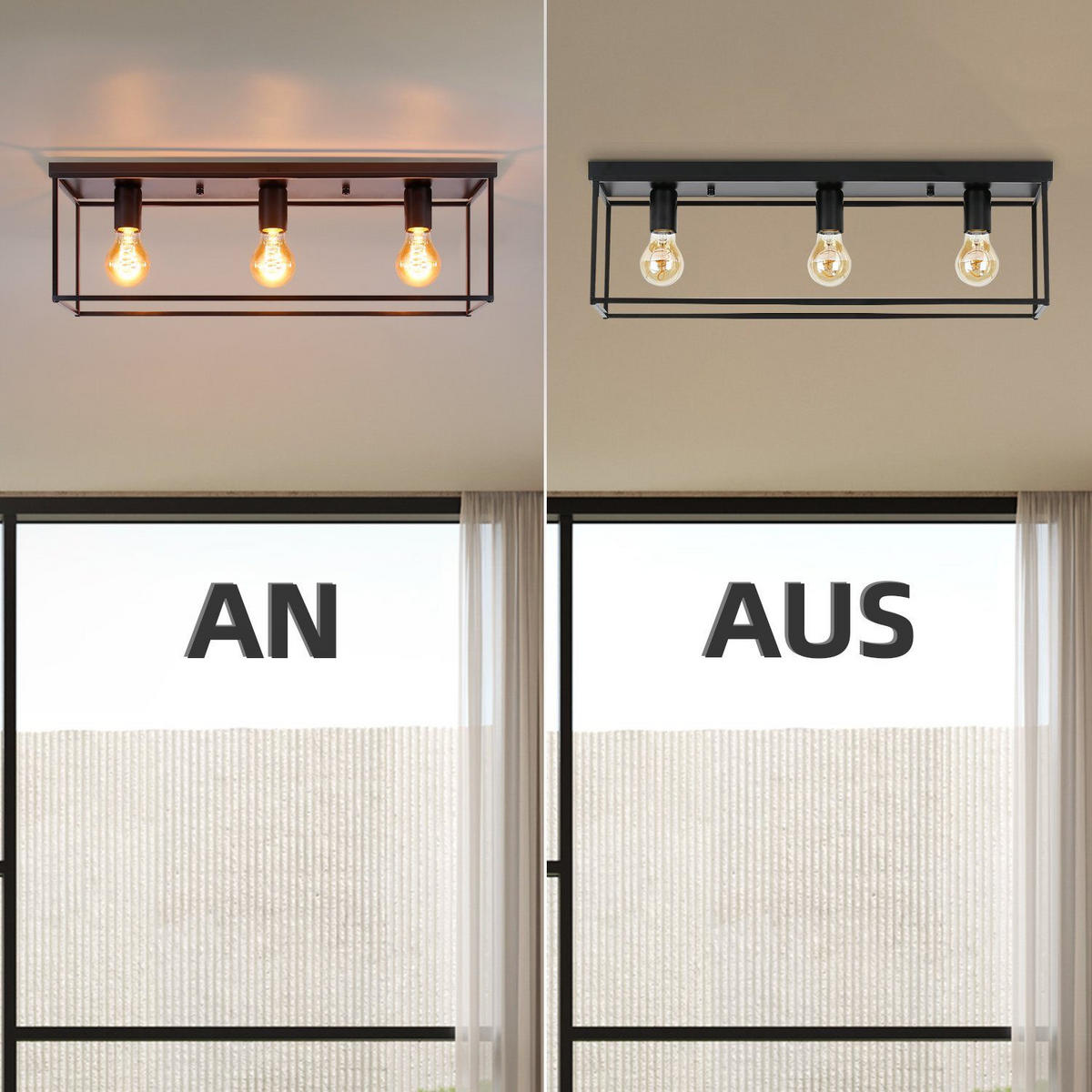 DECKENLEUCHTE Liorael 58/15/20 cm - Schwarz, Metall (58/15/20cm) - ZMH