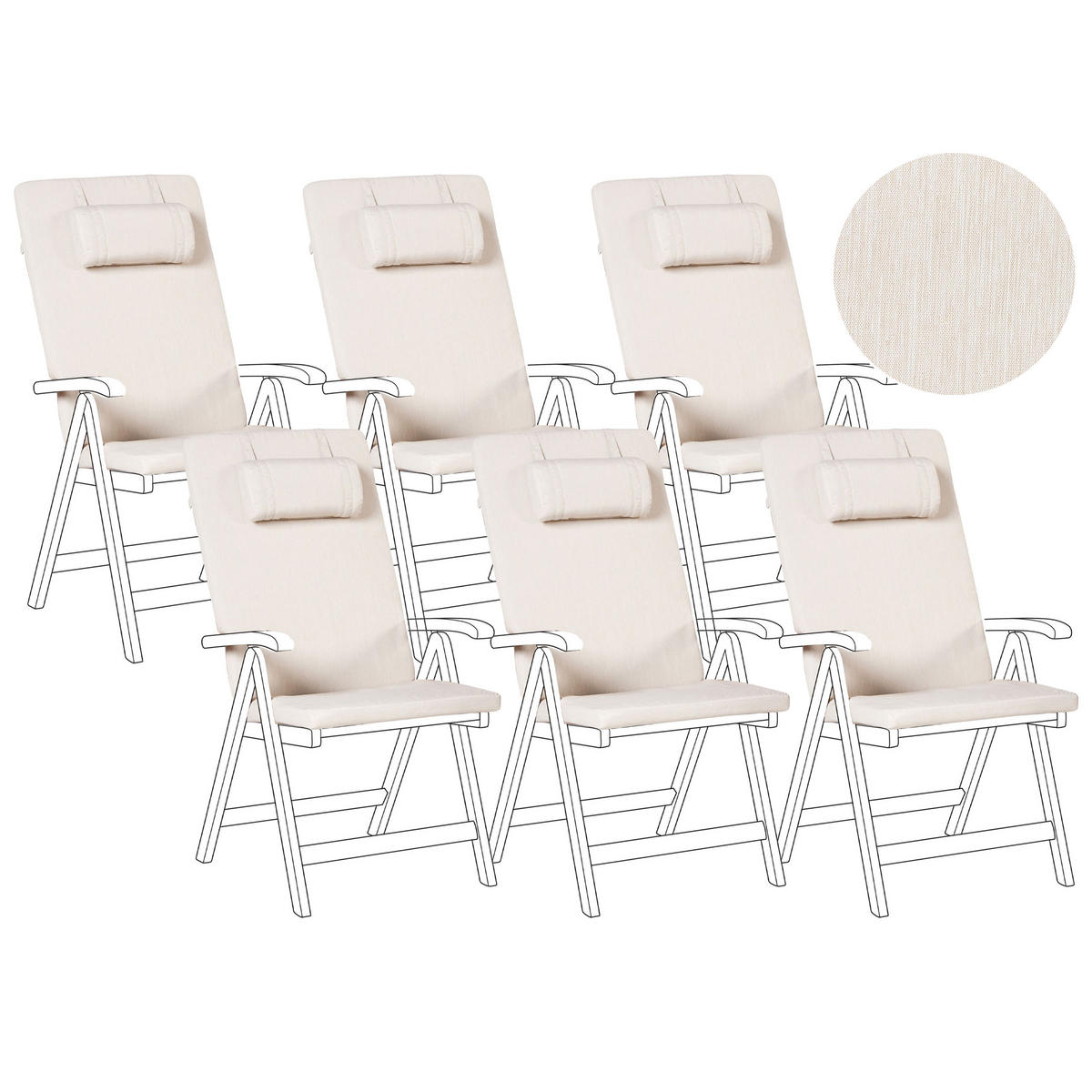 Outdoor-Sitzkissen 6er-Set Hellbeige 50/45 cm Java/Amantea Premium - Beige, Textil (71/71/50cm) - Beliani