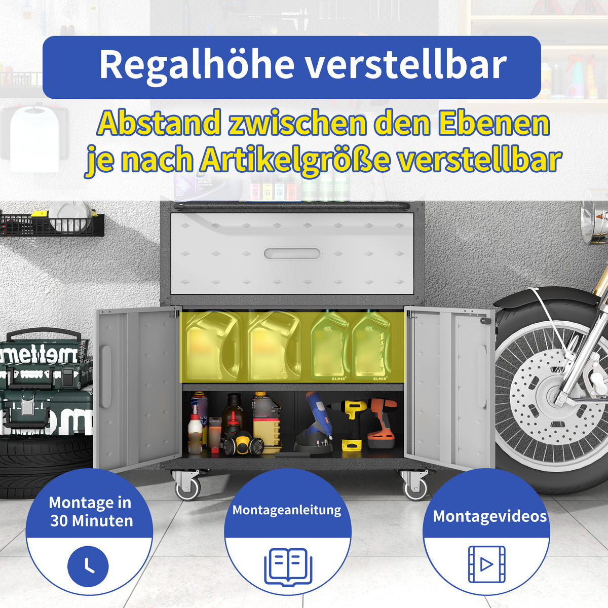 KOMBINATIONSMÖBEL – 88 cm hoch × 75 cm breit × 42 cm tief, ausgestattet mit einer Schublade und zwei abschließbaren Schranktüren. - Multicolor, Metall (42/88/75cm) - DCA