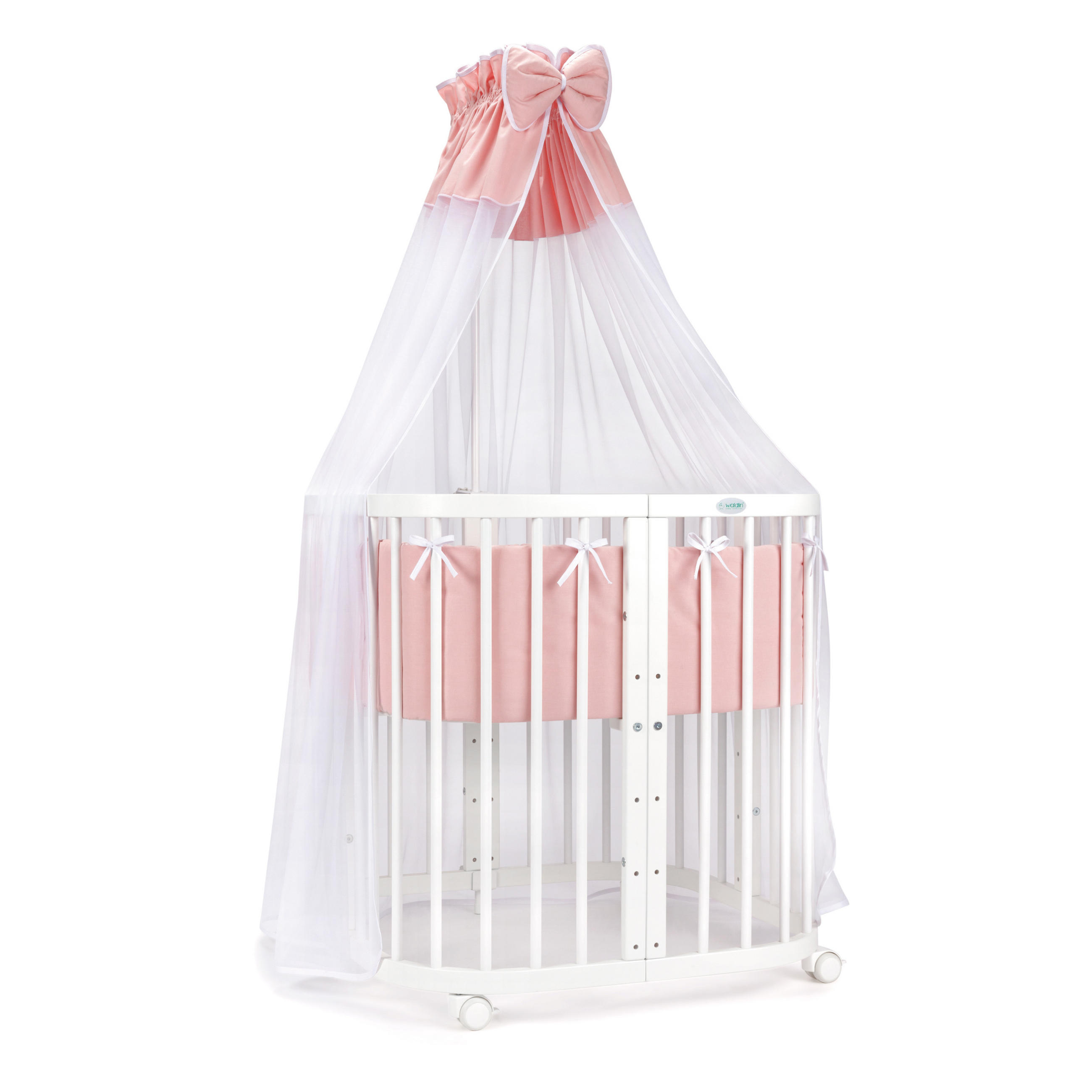 BABYBETT WHITE, 7in1 mit Matratze - Weiß/Rosa, Holz (73/123cm) - waldin