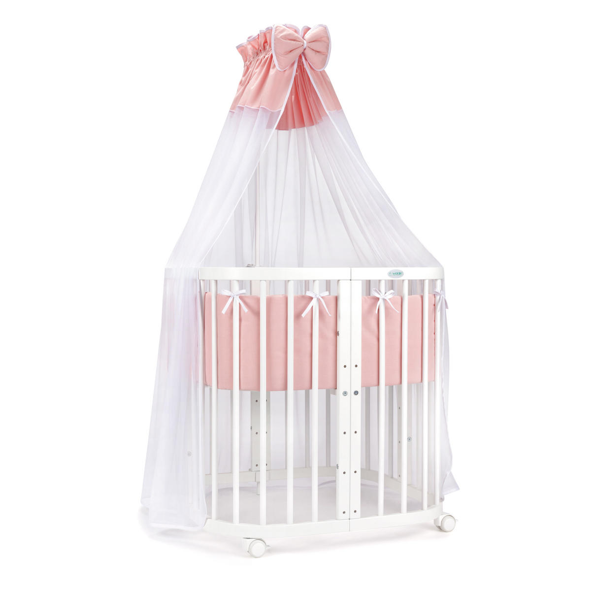 BABYBETT WHITE, 7in1 mit Matratze - Weiß/Rosa, Holz (73/123cm) - waldin