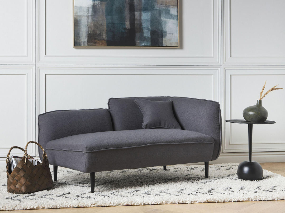 CHAISELONGUE Bouclé dunkelgrau rechtsseitig Chevannes - Schwarz/Grau, Textil (138/74/77cm) - Beliani