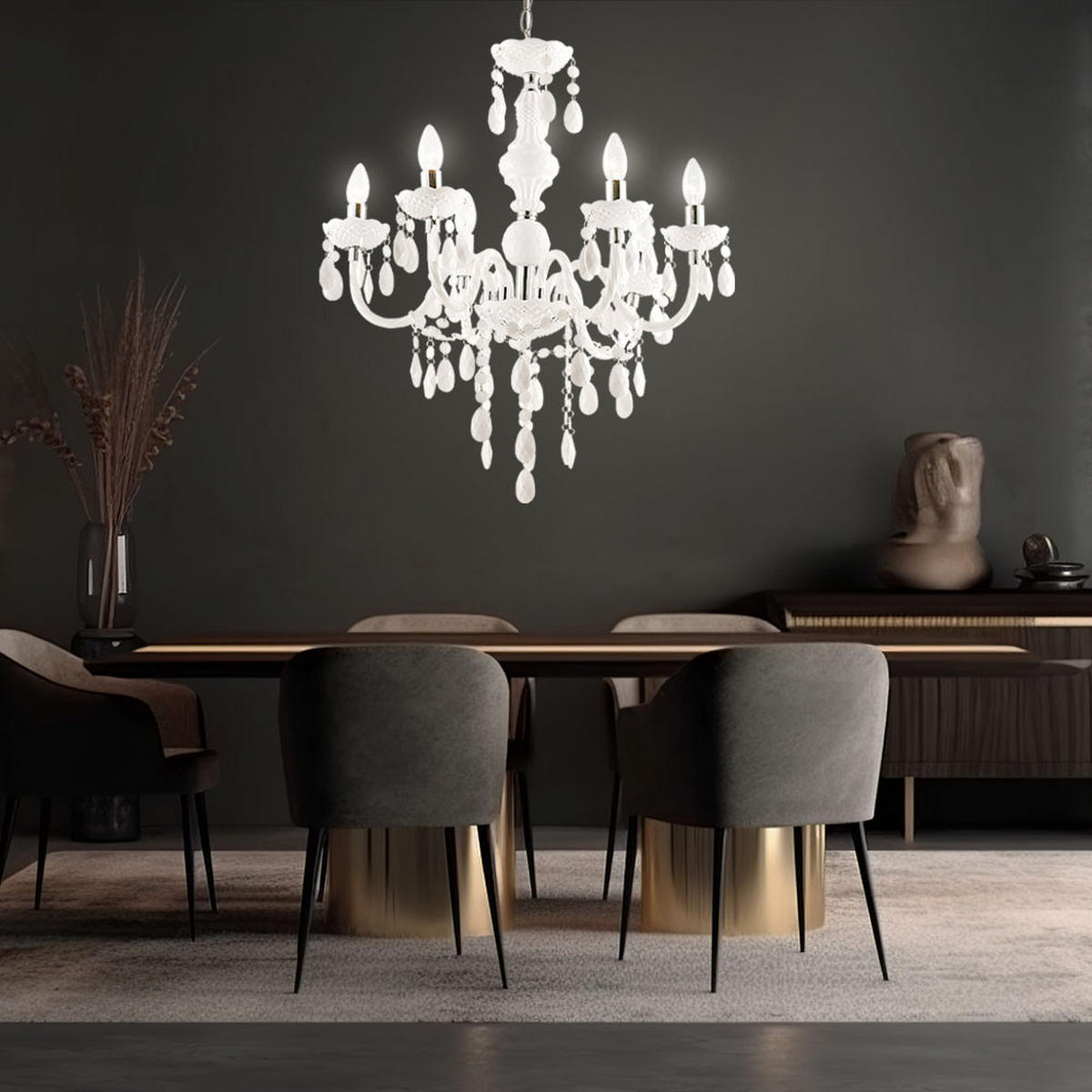 KRONLEUCHTER Acryl Weiß 6-Flammig Kristalloptik - Weiß, Metall (67/67/166cm)