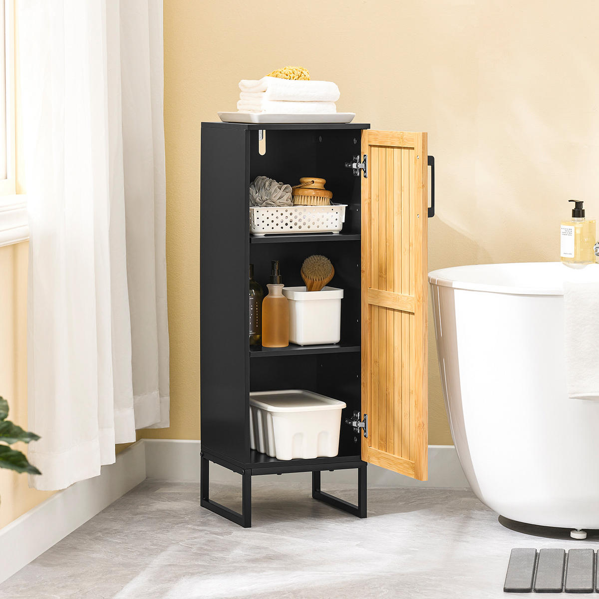 BADEZIMMERSCHRANK Schwarz - Schwarz, Holzwerkstoff (30/90/30cm) - SoBuy