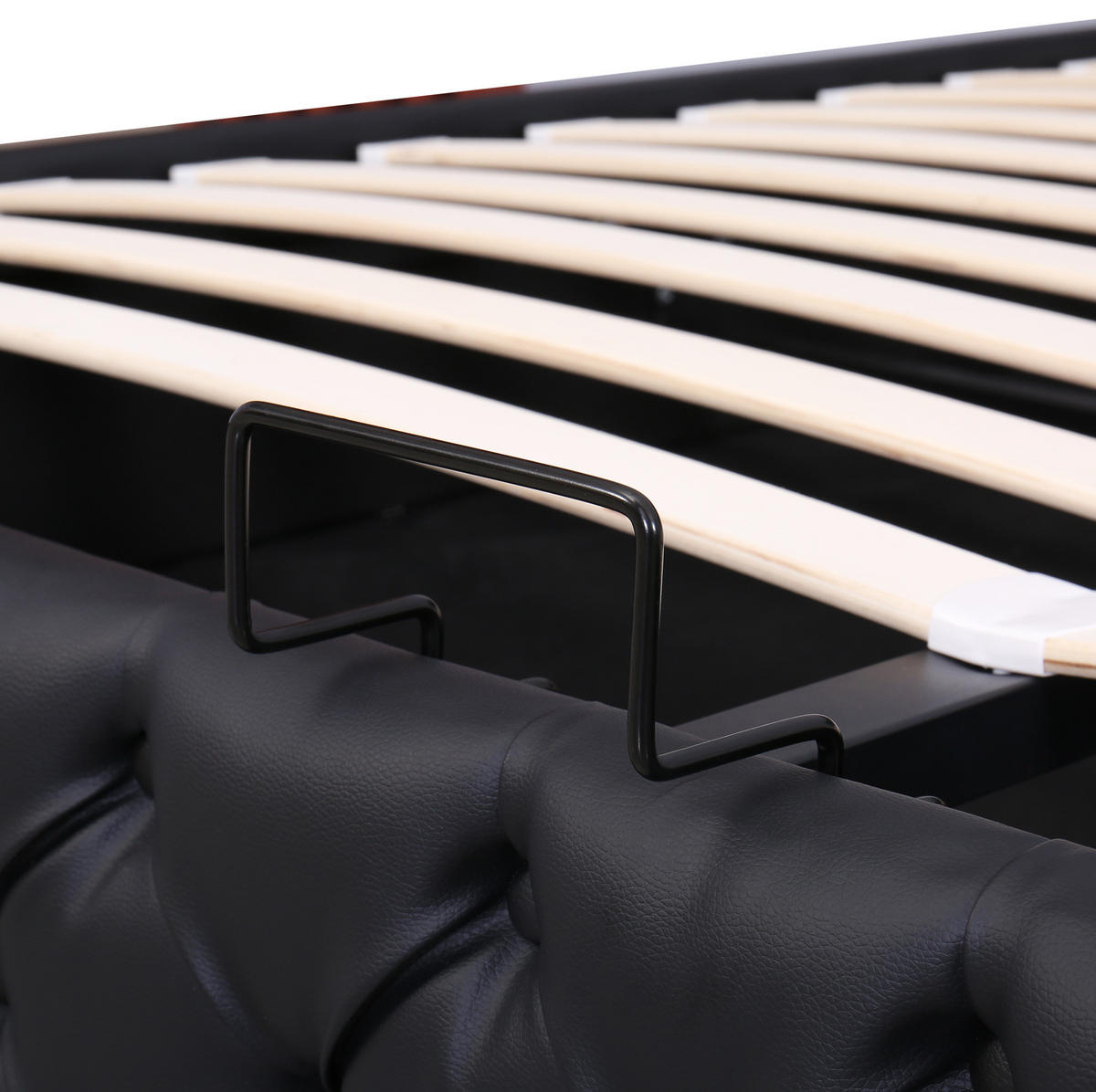 BETT mit Stauraum und LED 140x190 cm PU Black - Schwarz, Metall (140/190cm) - Meubliv