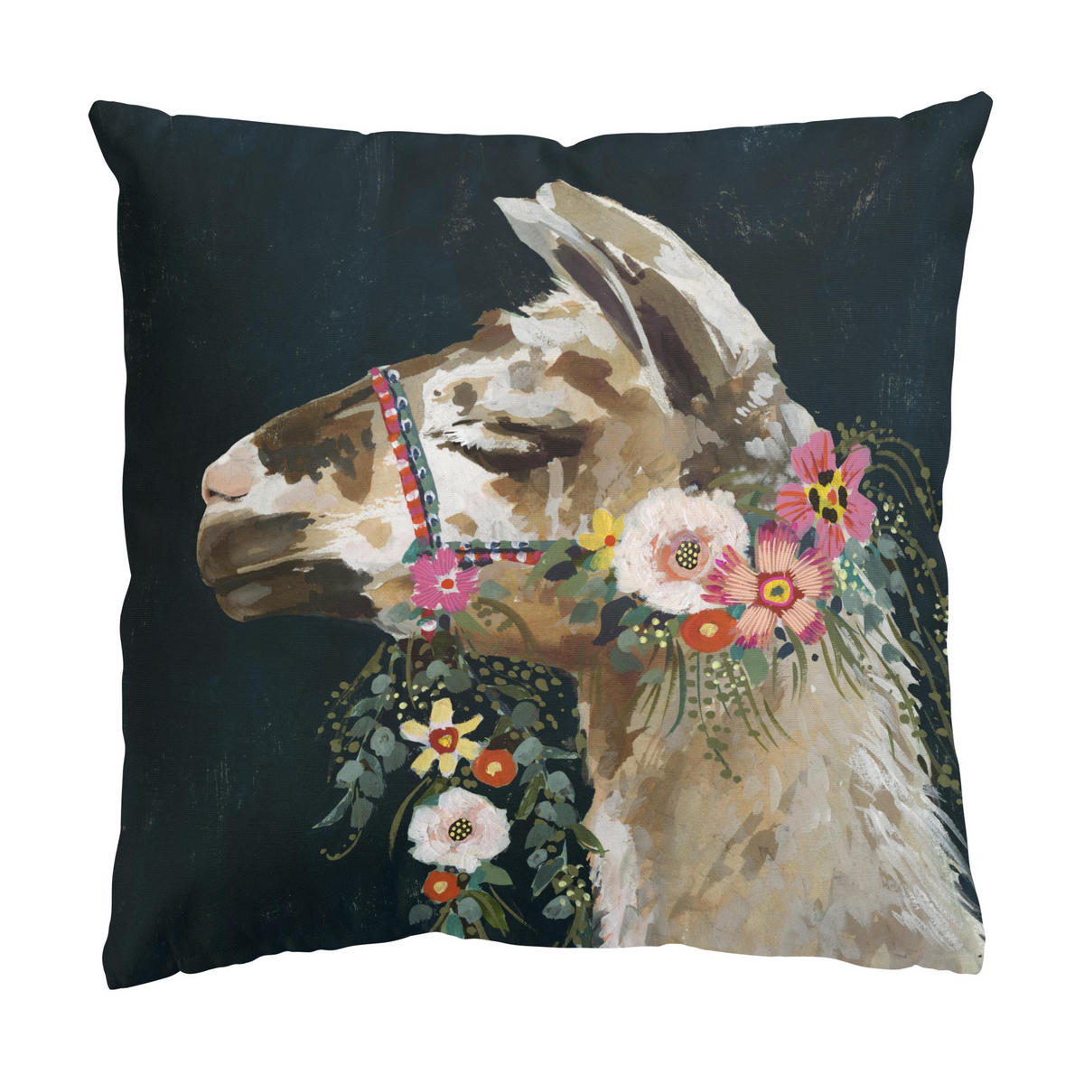 DEKOKISSEN 2er-Set Lama mit Blumenschmuck Set I 50/50 cm - Schwarz, Textil (50/50cm) - Bilderwelten