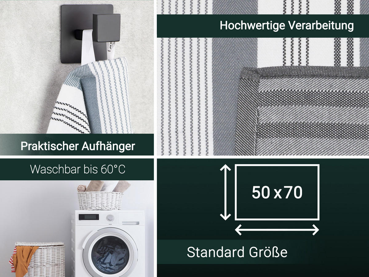 GESCHIRRTÜCHER, 4er-Set, 50x70 cm, 100% Baumwolle, Grau - Grau, Textil (50/70cm) - Zollner