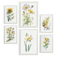 POSTER Set Mit 6 Gelbe Blumen Vollfarbige Natur Und Botanikdrucke Mit Blumenmotiven Auf Reinweißen Hintergründen A3 & A4 Weißer Rahmen - Weiß, Papier (29/3cm) - Nacnic