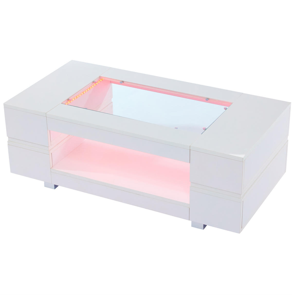 COUCHTISCH mit LED 100 x 50 x 35 cm Weiß mit Stauraum - Weiß, Holzwerkstoff (100/50/35cm) - Meubliv
