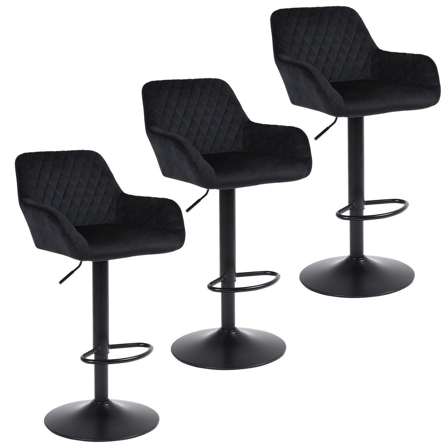 BARHOCKER 3er-Set Schwarz Höhenverstellbar Drehbar Samt mit Rückenlehne - Schwarz, Textil (51/110/38cm)