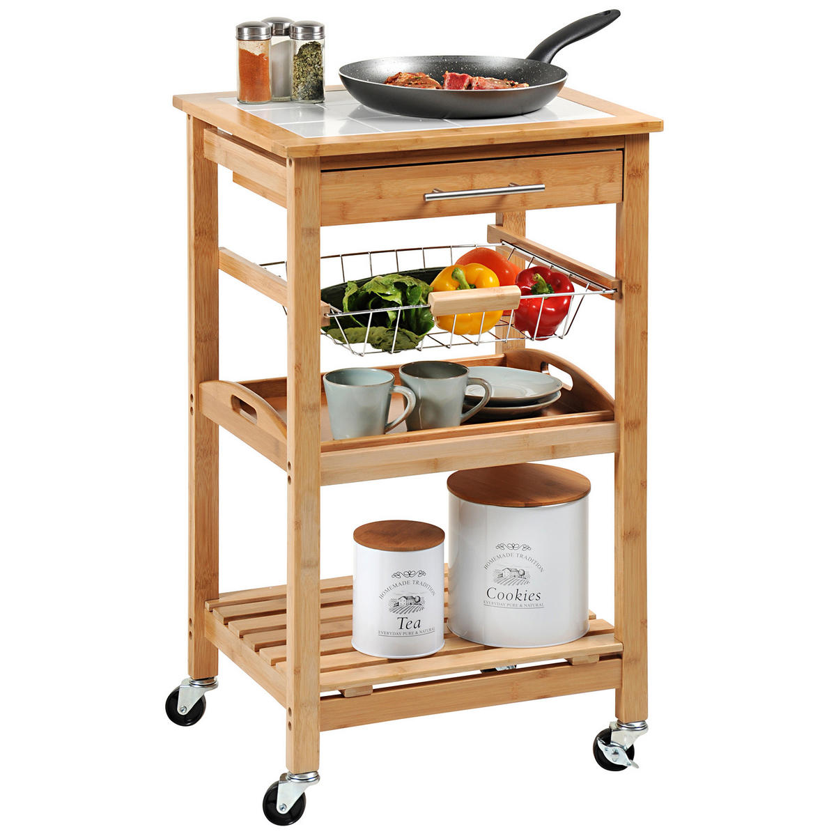 KÜCHENWAGEN mit herausnehmbarem Tablett Braun 48/38/81 cm - Braun, Naturmaterialien (38/81/48cm) - Kesper