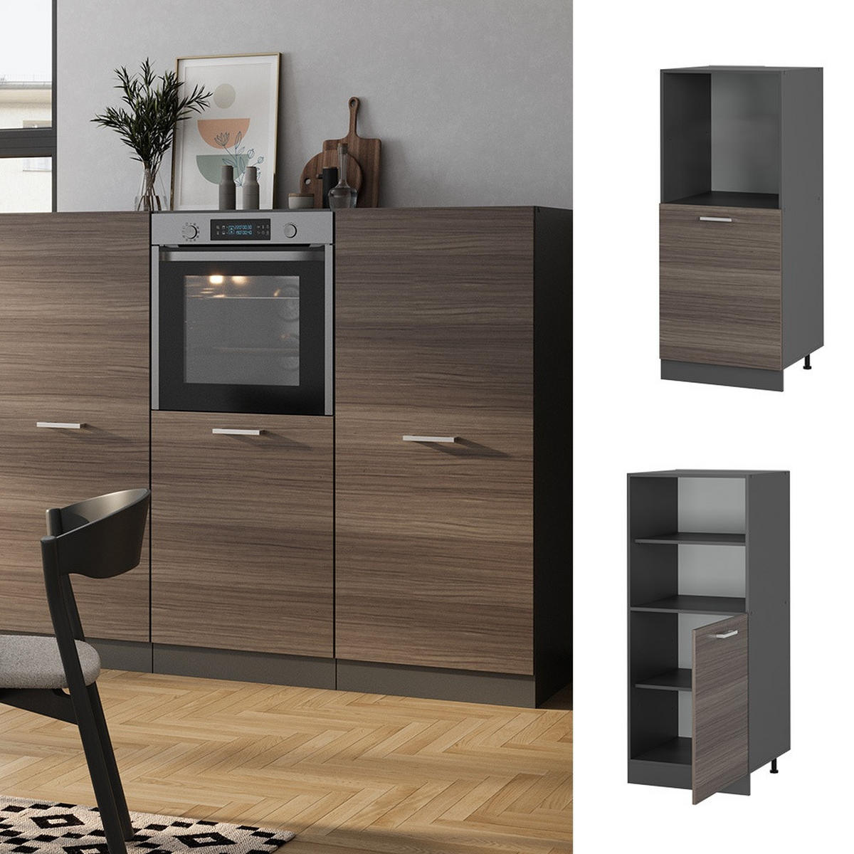 HERDUMBAUSCHRANK R-Line Edelgrau 60 cm - Anthrazit/Grau, Holzwerkstoff (60/143/57cm) - Vicco