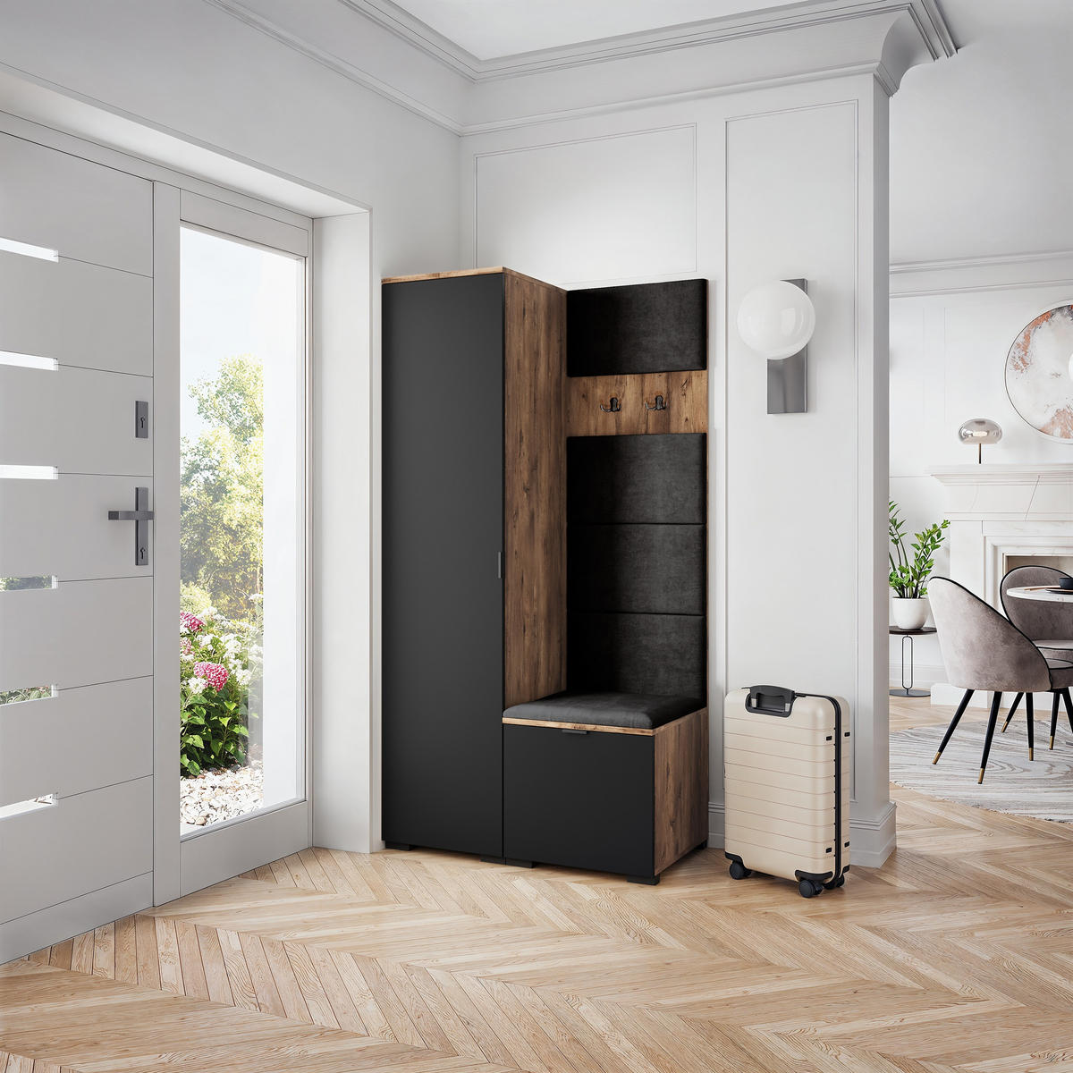 GARDEROBENSCHRANK LORI 95/181/51 cm Modern Eichefarben - Eichefarben/Schwarz, Holzwerkstoff (95/181/51cm) - MASSENO