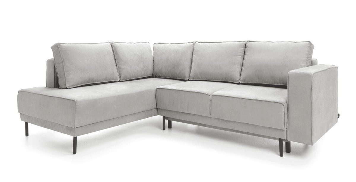 ECKSOFA Rodario Hellgrau Velours - Hellgrau/Schwarz, Textil/Metall (247/187cm) - Selsey