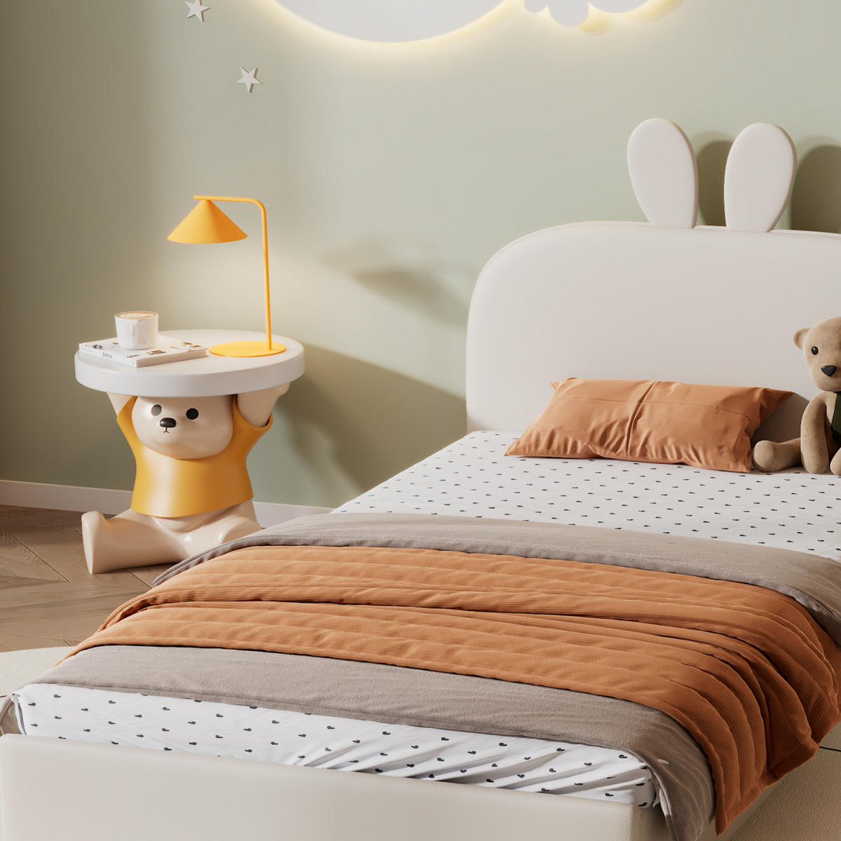 POLSTERBETT 90x200 cm mit Hasen-Kopfteil, Lattenrost, Samt, Beige - Beige, Holz (90/200cm)