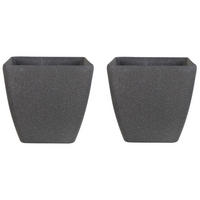 BLUMENTOPF 2er-Set dunkelgrau quadratisch 34/34/34 cm Zeli - Dunkelgrau, Stein (34cm) - Beliani